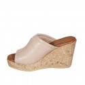 Woman's mule with platform in light rose leather wedge heel 9 - Available sizes:  32, 33, 34, 42, 43, 44, 45