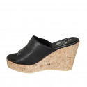 Woman's mules in black leather with platform wedge heel 9 - Available sizes:  33, 34, 43