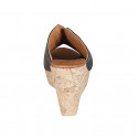 Woman's mules in blue leather with platform wedge heel 9 - Available sizes:  42, 43