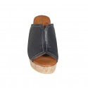 Woman's mules in blue leather with platform wedge heel 9 - Available sizes:  42, 43