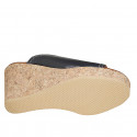 Woman's mules in blue leather with platform wedge heel 9 - Available sizes:  42, 43