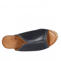 Woman's mules in blue leather with platform wedge heel 9 - Available sizes:  42, 43