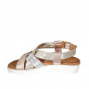 Woman's sandal in platinum, copper and silver laminated leather wedge heel 3 - Available sizes:  32, 42, 43, 44, 45