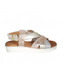 Woman's sandal in platinum, copper and silver laminated leather wedge heel 3 - Available sizes:  32, 42, 43, 44, 45