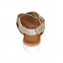Woman's sandal in platinum, copper and silver laminated leather wedge heel 3 - Available sizes:  32, 42, 43, 44, 45