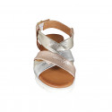 Woman's sandal in platinum, copper and silver laminated leather wedge heel 3 - Available sizes:  32, 42, 43, 44, 45
