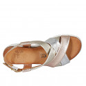 Woman's sandal in platinum, copper and silver laminated leather wedge heel 3 - Available sizes:  32, 42, 43, 44, 45