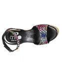 Sandalia para mujer en gamuza negra imprimida multicolor mosaico con cinturon, plataforma y cuña 9 - Tallas disponibles:  33, 34, 42, 43, 44, 45