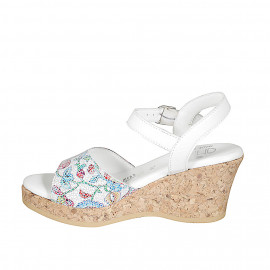 Woman's strap sandal in white multicolored mosaic printed leather with platform and wedge heel 7 - Available sizes:  42, 44 2