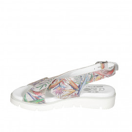 Woman's sandal in silver laminated and mosaic printed leather wedge heel 3 - Available sizes:  42 2