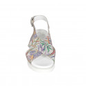 Woman's sandal in silver laminated and mosaic printed leather wedge heel 3 - Available sizes:  33, 42, 43, 44, 45