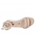 Woman's open shoe with strap and rhinestones in rose leather wedge heel 3 - Available sizes:  32, 33, 42, 43, 44