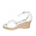 Woman's open shoe with strap and platform in white leather wedge heel 7 - Available sizes:  32, 34, 42, 43