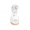 Woman's open shoe with strap and platform in white leather wedge heel 7 - Available sizes:  42, 43