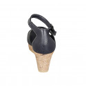 Woman's open shoe with strap and platform in blue leather wedge heel 7 - Available sizes:  33