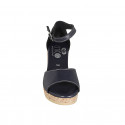 Woman's open shoe with strap and platform in blue leather wedge heel 7 - Available sizes:  33