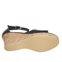 Woman's open shoe with strap and platform in blue leather wedge heel 7 - Available sizes:  33