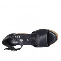 Woman's open shoe with strap and platform in blue leather wedge heel 7 - Available sizes:  33