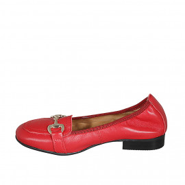 Mocassin pour femmes en cuir rouge avec accesoire talon 2 - Pointures disponibles:  32 2
