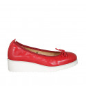 Woman's ballerina shoe in red leather with bow and captoe wedge heel 4 - Available sizes:  32, 33, 34
