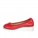 Woman's ballerina shoe in red leather with bow and captoe wedge heel 4 - Available sizes:  32, 33, 34