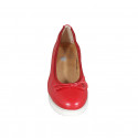 Woman's ballerina shoe in red leather with bow and captoe wedge heel 4 - Available sizes:  32, 33, 34