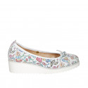 Woman's ballerina shoe with captoe and bow in white multicolored printed leather wedge heel 4 - Available sizes:  32, 33, 34