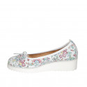 Woman's ballerina shoe with captoe and bow in white multicolored printed leather wedge heel 4 - Available sizes:  32, 33, 34