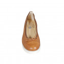 Woman's ballerina with captoe and bow in cognac brown leather wedge heel 4 - Available sizes:  32, 33, 34