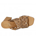 Woman's mules with crystal rhinestones in cognac brown leather heel 8 - Available sizes:  32, 33, 34, 42, 43, 44, 45, 46