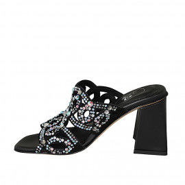Woman's mules with crystal rhinestones in black leather heel 8 - Available sizes:  42, 43 2