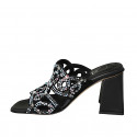 Woman's mules with crystal rhinestones in black leather heel 8 - Available sizes:  32, 33, 34, 42, 43, 45, 46