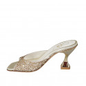 Woman's mules with crystal rhinestones in platinum laminated leather heel 8 - Available sizes:  32, 34, 42, 46