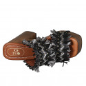 Mule pour femmes avec plateforme, franges et goujons en cuir, daim noir et raphia gris talon 12 - Pointures disponibles:  42, 45