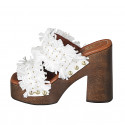 Woman's mule with platform, fringes and studs in white leather, suede and raffia heel 12 - Available sizes:  32, 42, 43, 44, 45