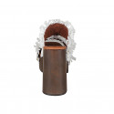 Woman's mule with platform, fringes and studs in white leather, suede and raffia heel 12 - Available sizes:  42, 43, 44, 45