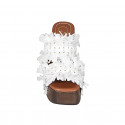 Woman's mule with platform, fringes and studs in white leather, suede and raffia heel 12 - Available sizes:  32, 42, 43, 44, 45