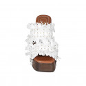 Woman's mule with platform, fringes and studs in white leather, suede and raffia heel 12 - Available sizes:  42, 43, 44, 45