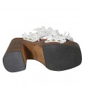 Woman's mule with platform, fringes and studs in white leather, suede and raffia heel 12 - Available sizes:  42, 43, 44, 45