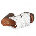 Woman's mule with platform, fringes and studs in white leather, suede and raffia heel 12 - Available sizes:  42, 43, 44, 45
