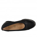 Woman's pump with removable insole and captoe in black pierced leather wedge heel 4 - Available sizes:  31, 32, 33, 34, 42, 44