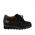 Woman's laced shoe with removable insole and zipper in black leather and printed suede wedge heel 3 - Available sizes:  31, 43, 44