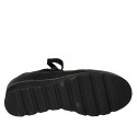 Woman's laced shoe with removable insole and zipper in black leather and printed suede wedge heel 3 - Available sizes:  31, 43, 44
