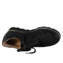 Chaussure à lacets avec semelle amovible et fermeture éclair pour femmes en cuir et daim imrpimé noir talon compensé 3 - Pointures disponibles:  31, 33, 34, 42, 43, 44