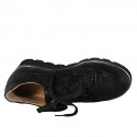 Woman's laced shoe with removable insole and zipper in black leather and printed suede wedge heel 3 - Available sizes:  31, 43, 44