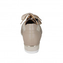 Woman's laced shoe with removable insole and zipper in taupe and platinum leather and platinum printed beige suede wedge heel 3 - Available sizes:  31, 32, 34, 42, 43, 45