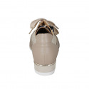 Woman's laced shoe with removable insole and zipper in taupe and platinum leather and platinum printed beige suede wedge heel 3 - Available sizes:  31, 45