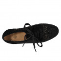 Zapato para mujer con cordones y plantilla extraible en gamuza y gamuza perforada imprimida negra cuña 6 - Tallas disponibles:  33, 34, 42, 43, 44