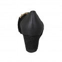 Woman's pump withh removable insole and gold accessory in black leather and black pierced suede wedge heel 6 - Available sizes:  31, 42