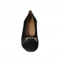 Woman's pump withh removable insole and gold accessory in black leather and black pierced suede wedge heel 6 - Available sizes:  31, 42